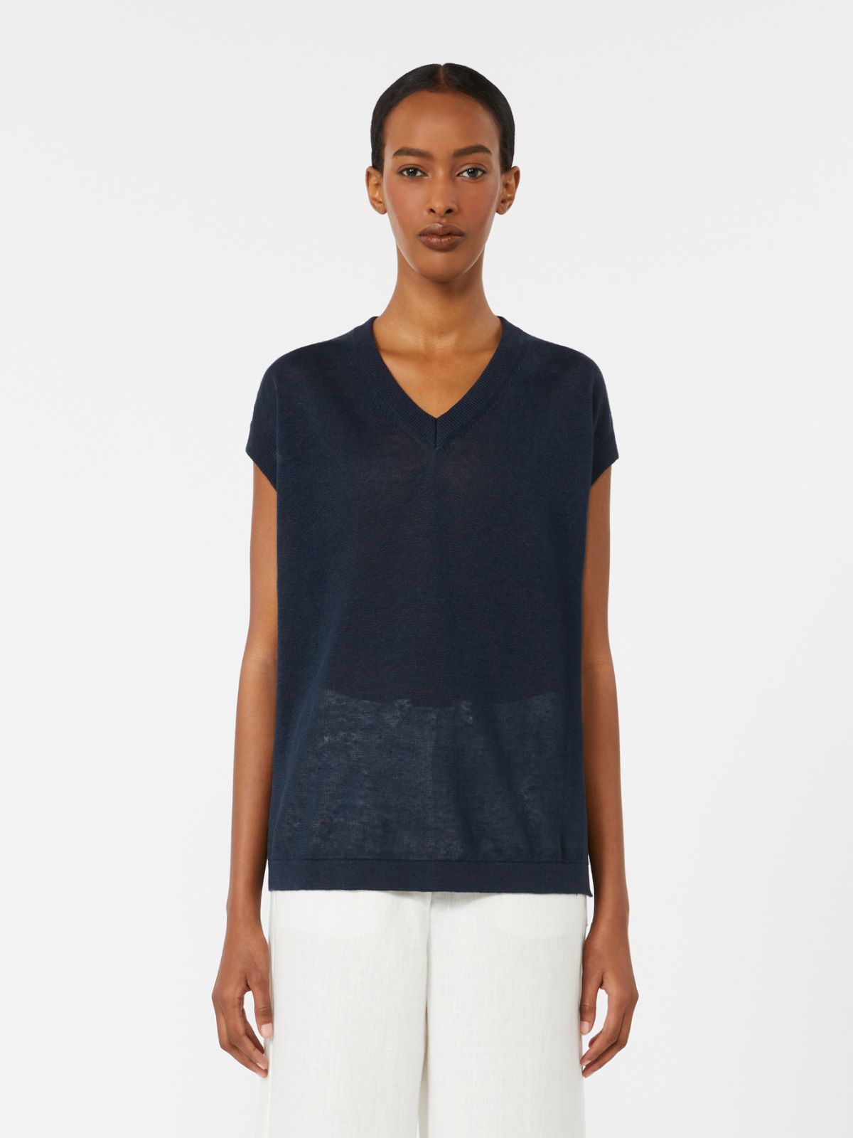 Linen yarn waistcoat - NAVY - Max Mara - 2