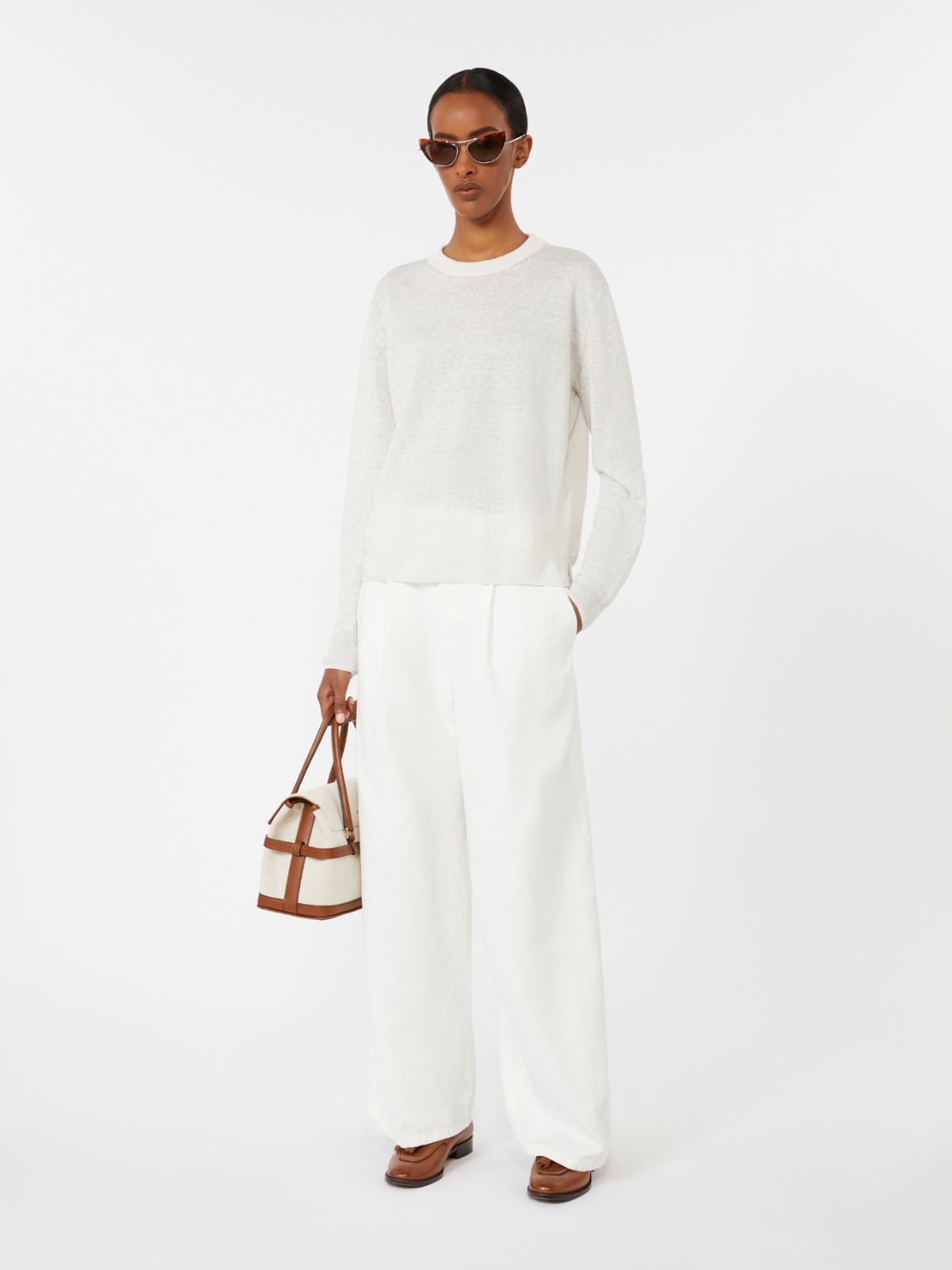 Linen yarn crew-neck sweater - MILK - Max Mara