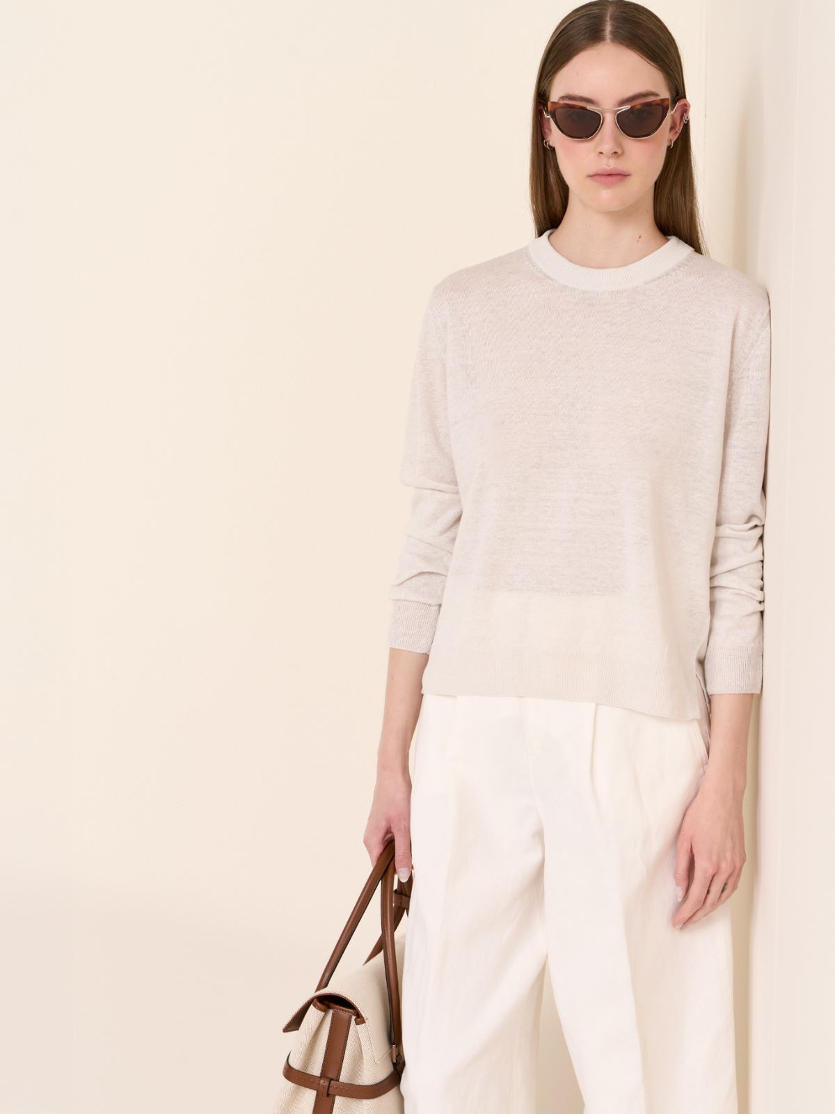 Linen yarn crew-neck sweater - MILK - Max Mara