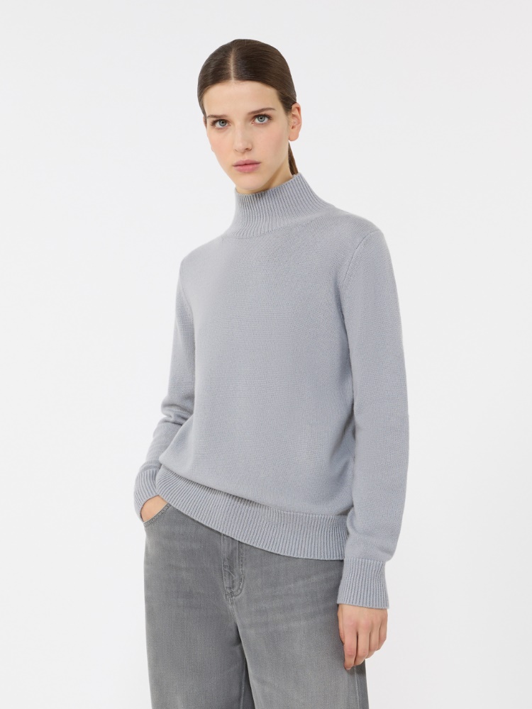 Wool and cashmere polo-neck sweater - LIGHT BLUE - 2