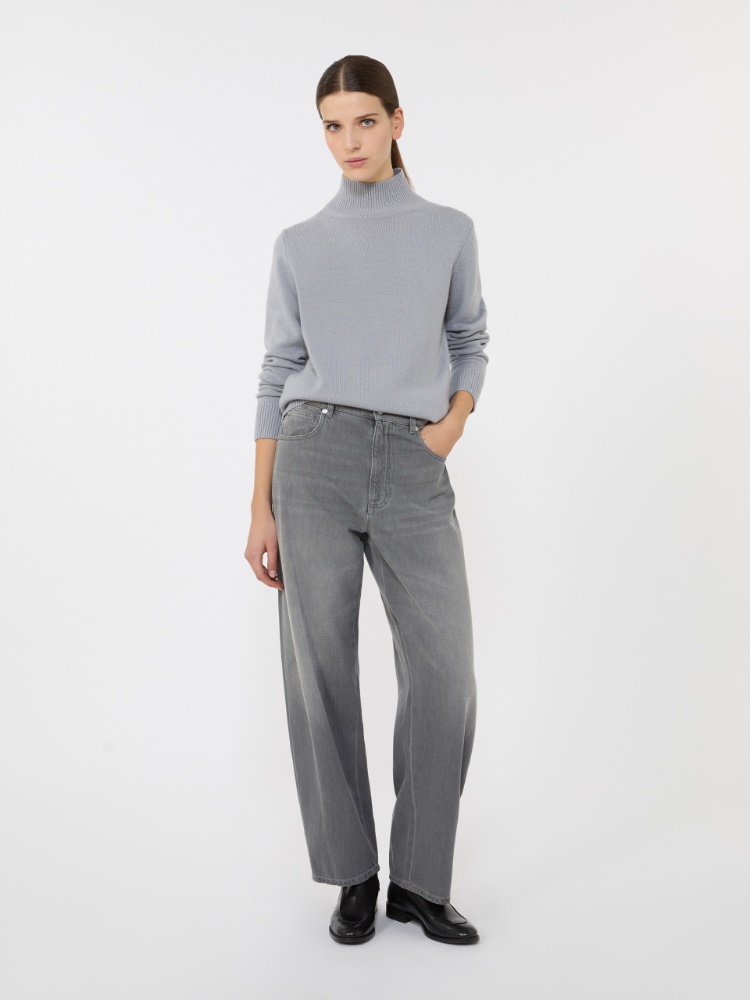Wool and cashmere polo-neck sweater - LIGHT BLUE - 1