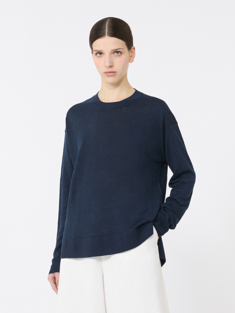 Linen yarn sweater - NAVY - 2