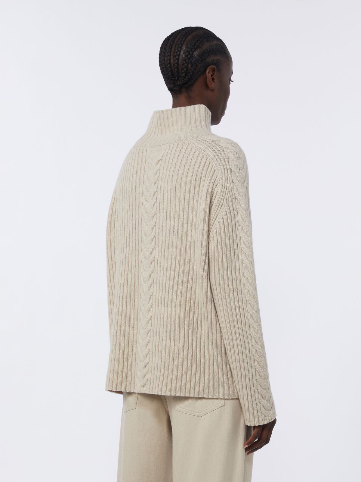 Cable-knit wool and cashmere polo-neck sweater - WHITE - Max Mara - 4