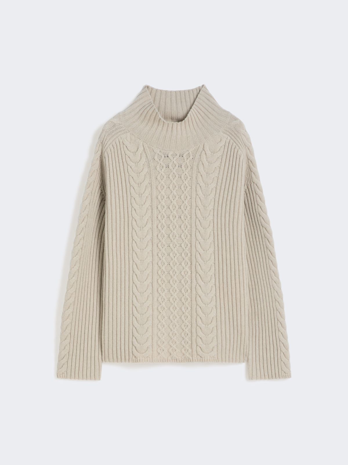 Cable-knit wool and cashmere polo-neck sweater - WHITE - Max Mara - 4