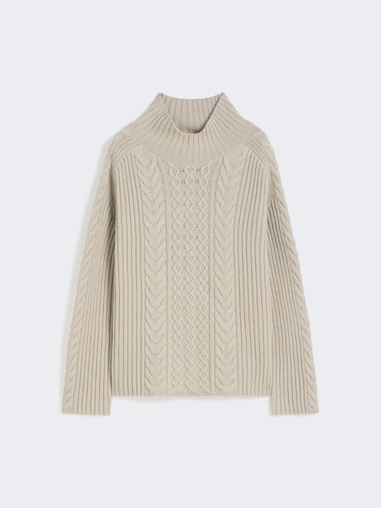 Cable-knit wool and cashmere polo-neck sweater