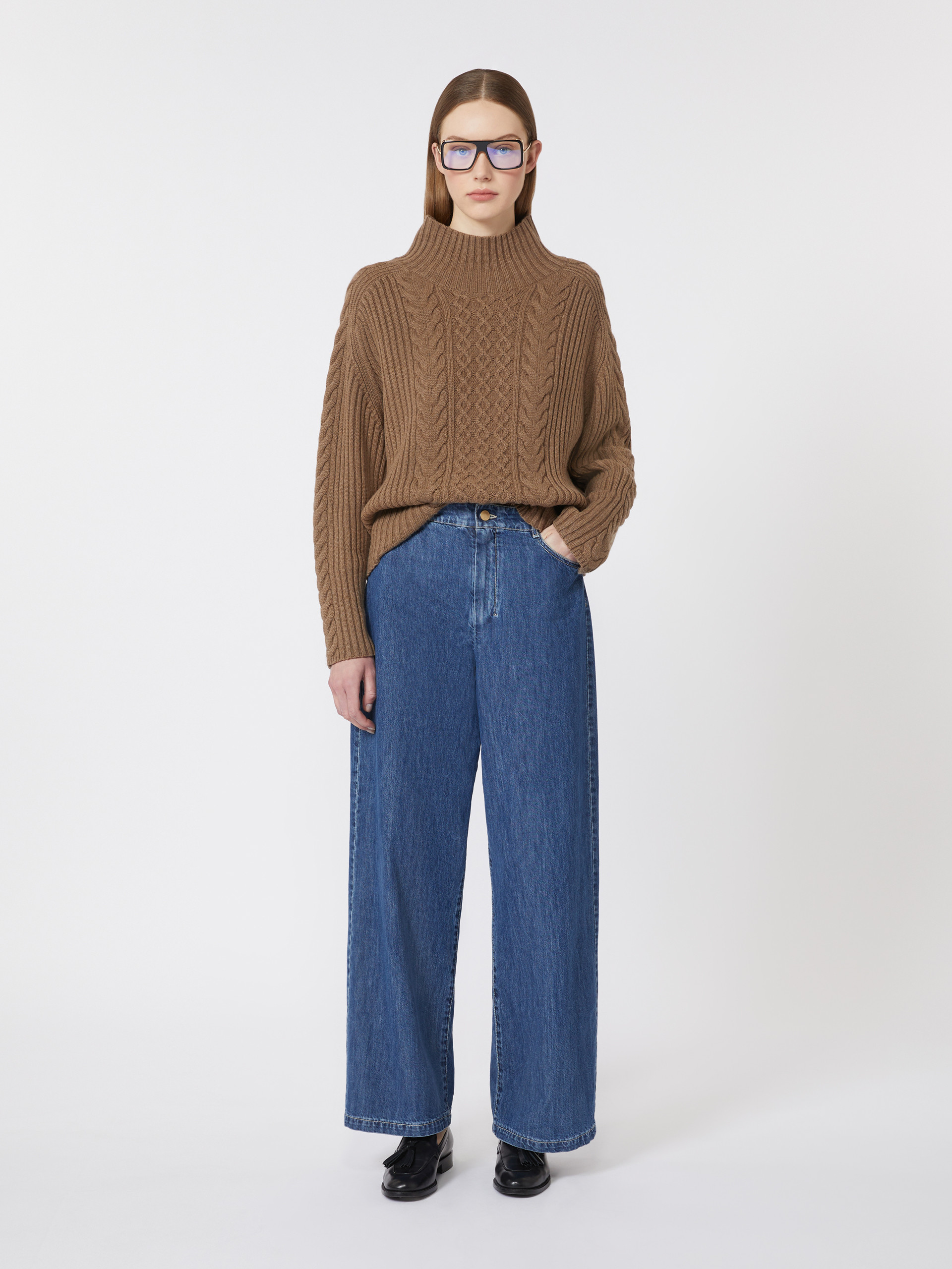 Cable-knit wool and cashmere polo-neck sweater - MUD - Max Mara