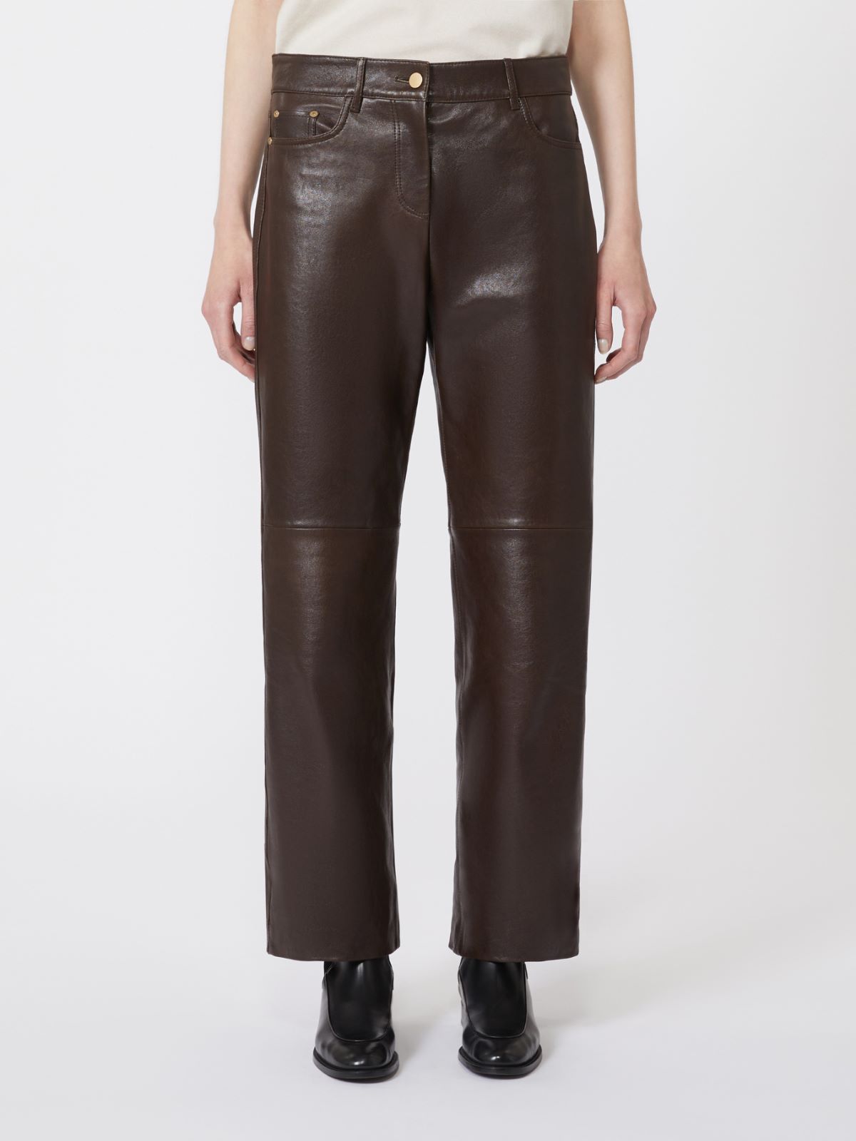 Nappa leather trousers - DARK BROWN - Max Mara - 5