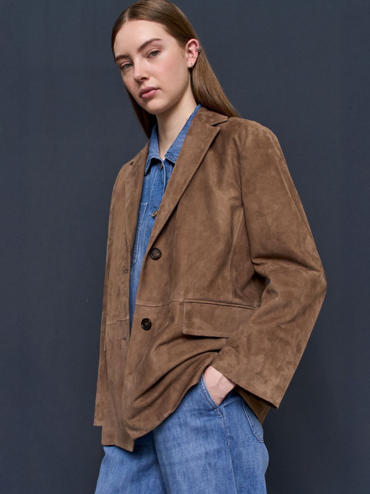 Marynarka zamszowa - ORZECHOWY BRĄZOWY - Max Mara