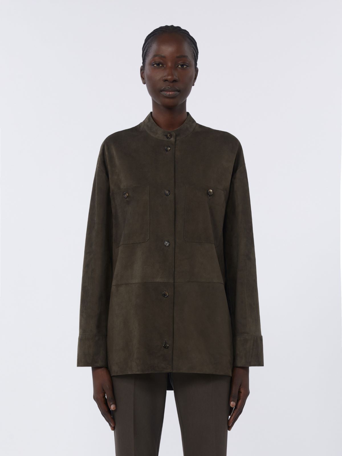 Topstitched suede jacket - GREEN - Max Mara - 4