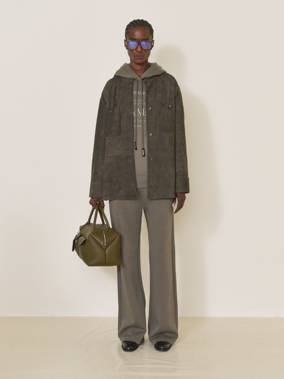 Topstitched suede jacket - GREEN - Max Mara