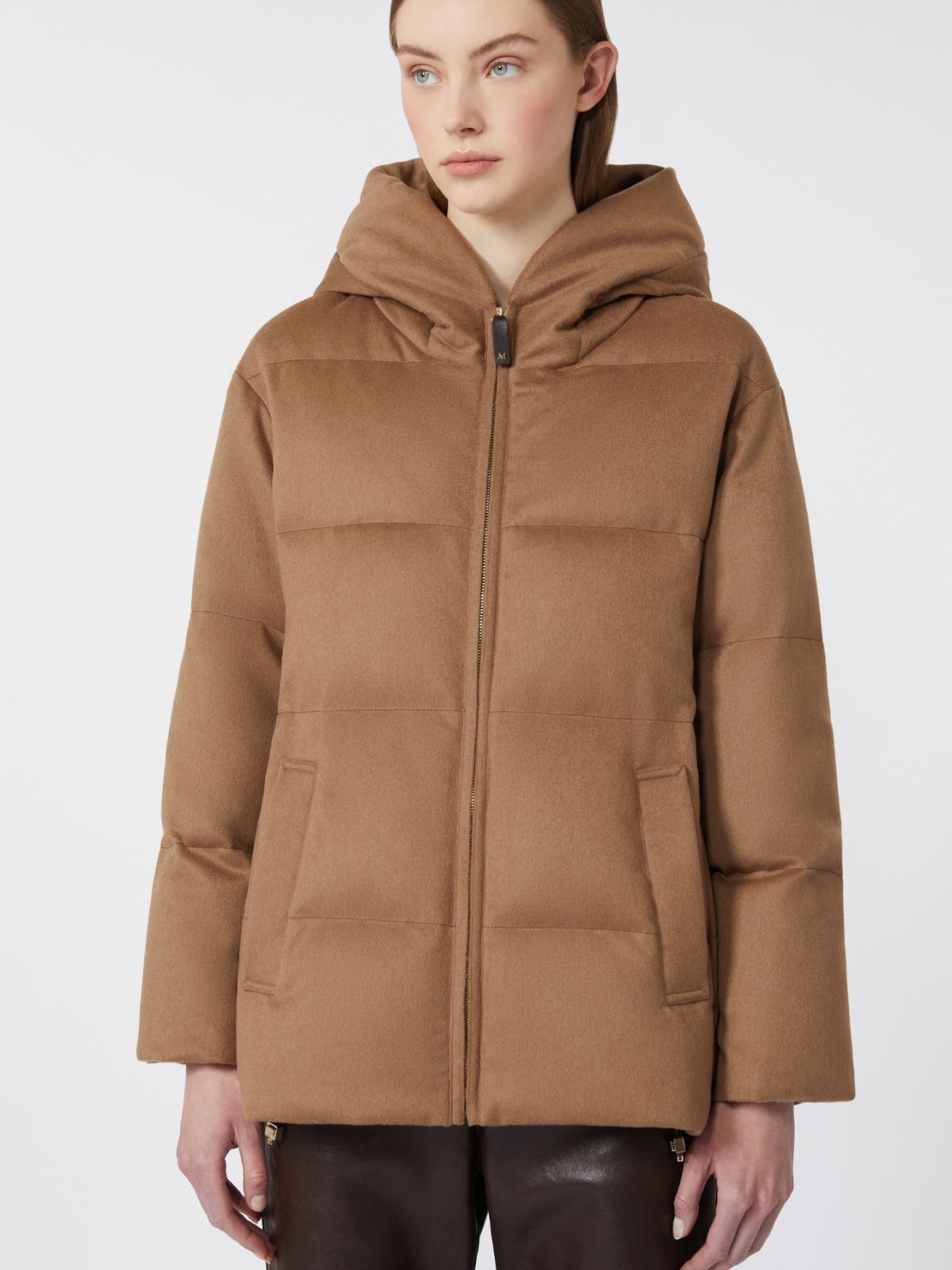 Short water-repellent canvas and camel down jacket - BROWN - Max Mara - 6