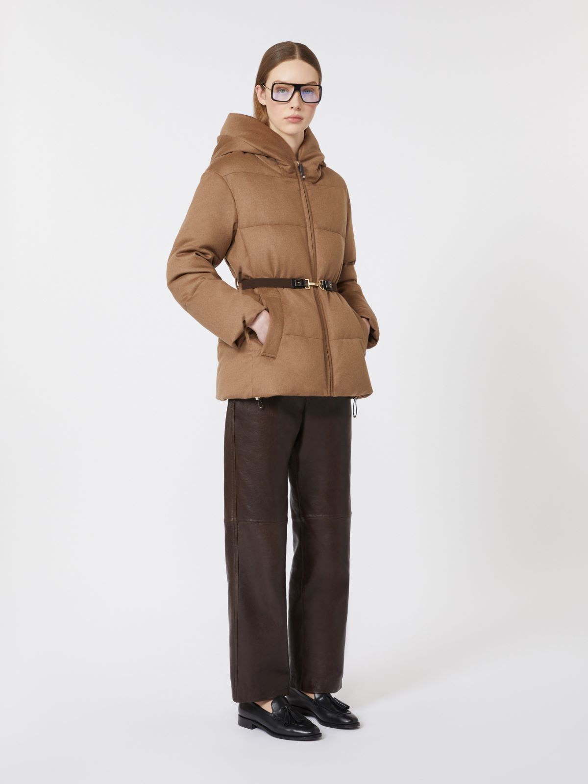 Short water-repellent canvas and camel down jacket - BROWN - Max Mara - 6
