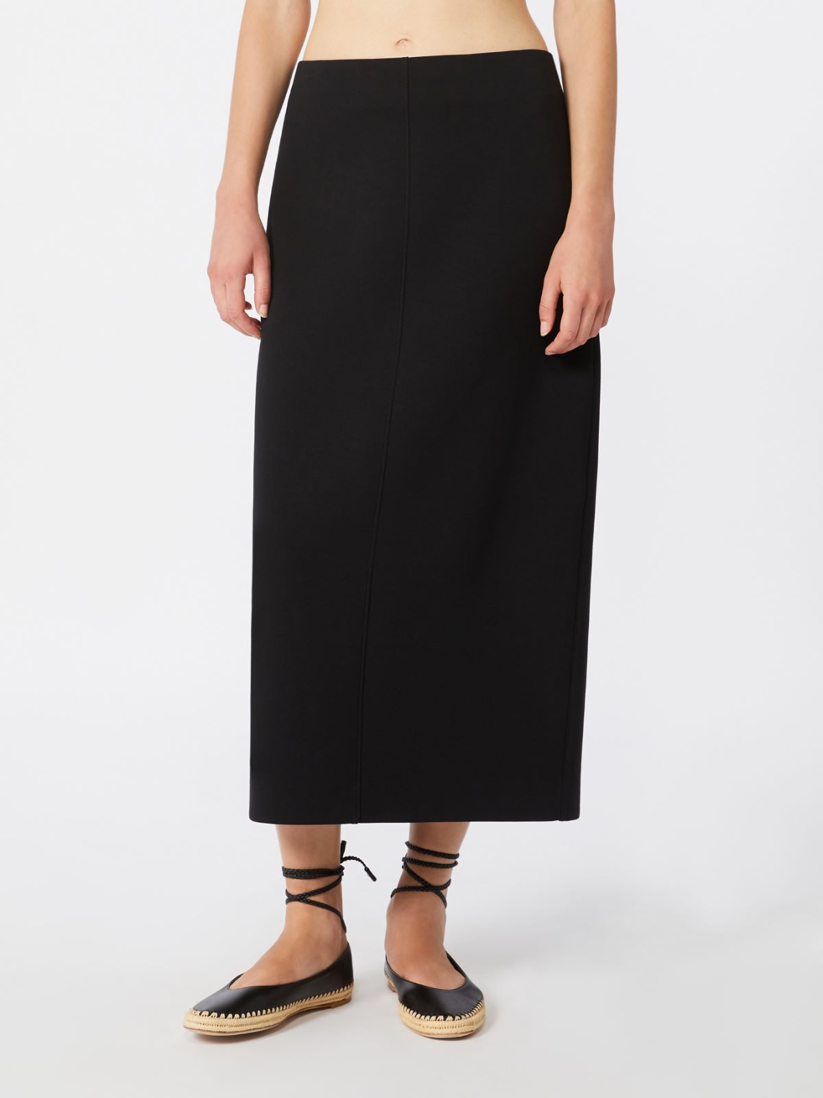 Straight-fit scuba jersey skirt - BLACK - 2