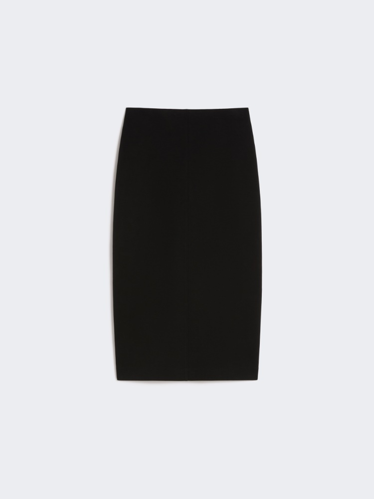 Straight-fit scuba jersey skirt - BLACK - 4