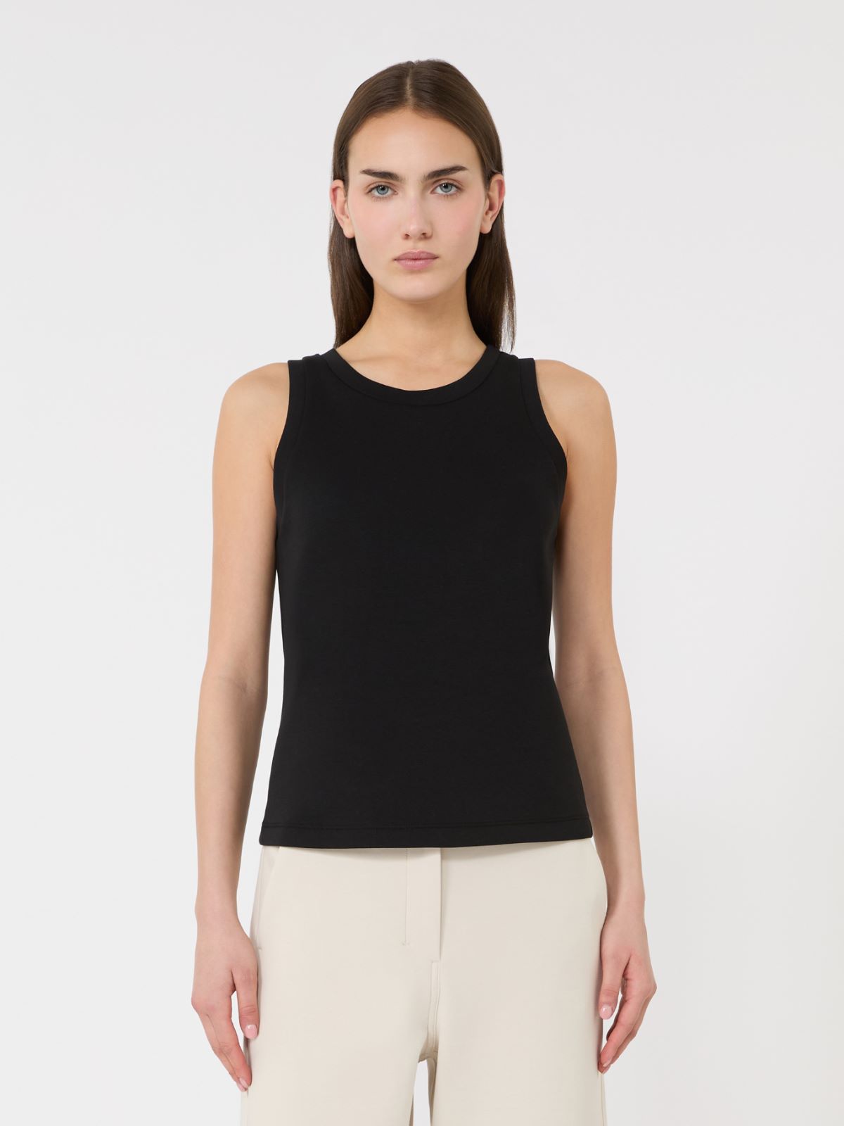 [カロリーナ] コットン ブレンド ジャージー トップ - BLACK - 2