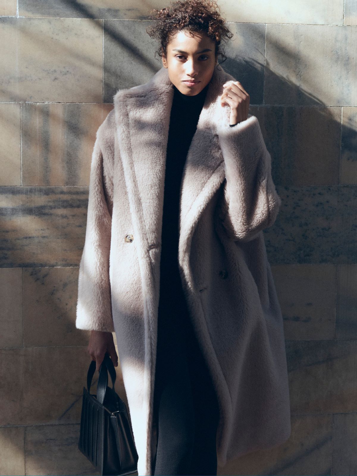 Teddy Bear Icon Coat in alpaca and wool - SAND