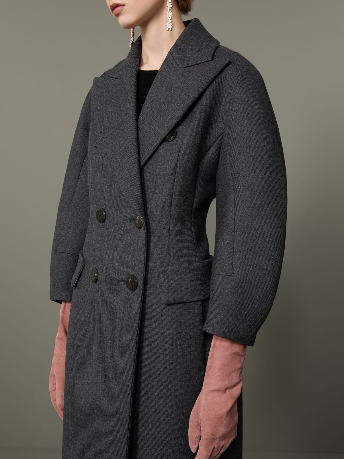 Dwurzędowy płaszcz Monsieur z czesanej wełny - ŚREDNIOSZARY - Max Mara - 4