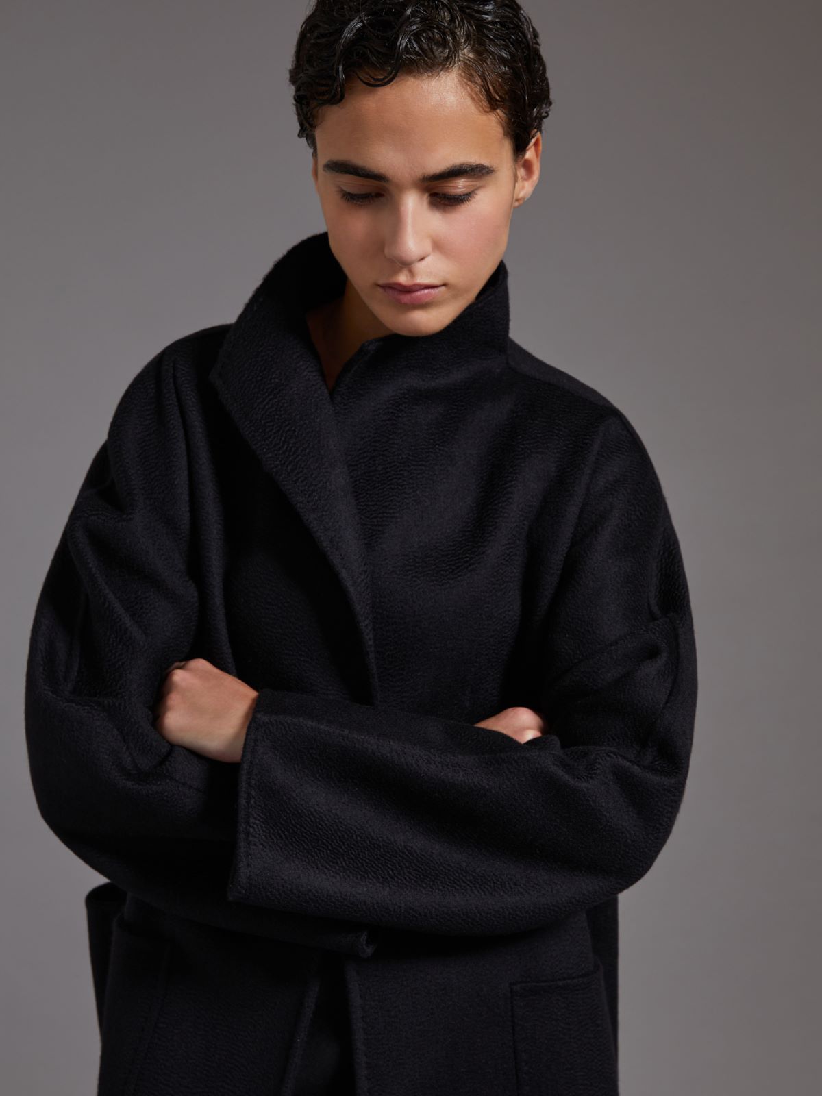 Midi cashmere cardigan coat - BLACK - 4