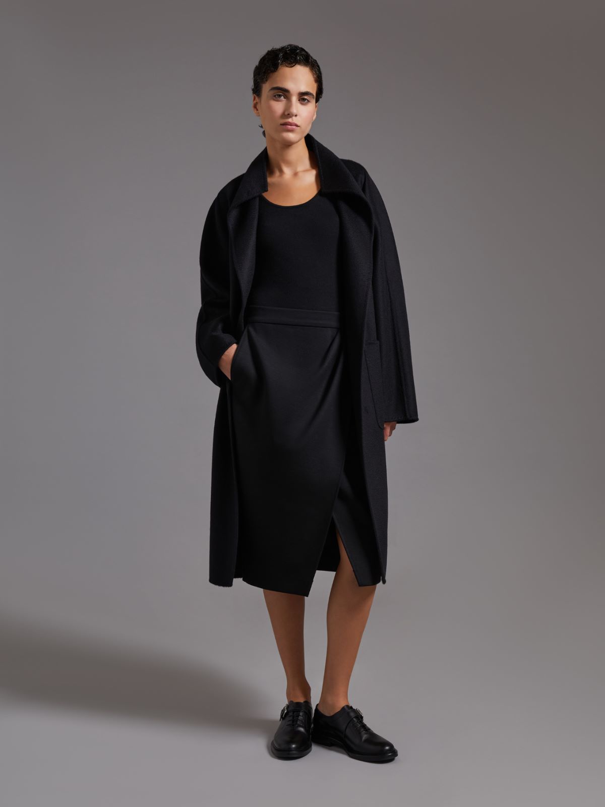 Midi cashmere cardigan coat - BLACK
