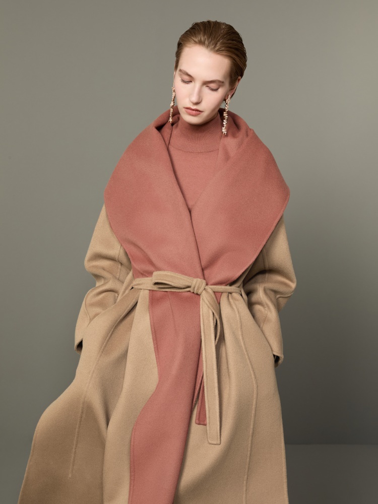 Dwustronny płaszcz foulard z drapanego kaszmiru - RÓŻOWY CIENIOWANY - Max Mara - 5