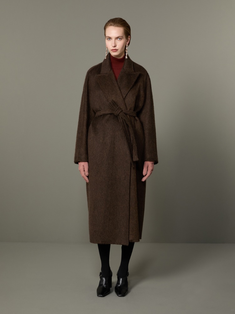 Dwurzędowy płaszcz oversize z kaszmiru i moheru - CIEMNOBRĄZOWY - Max Mara - 2