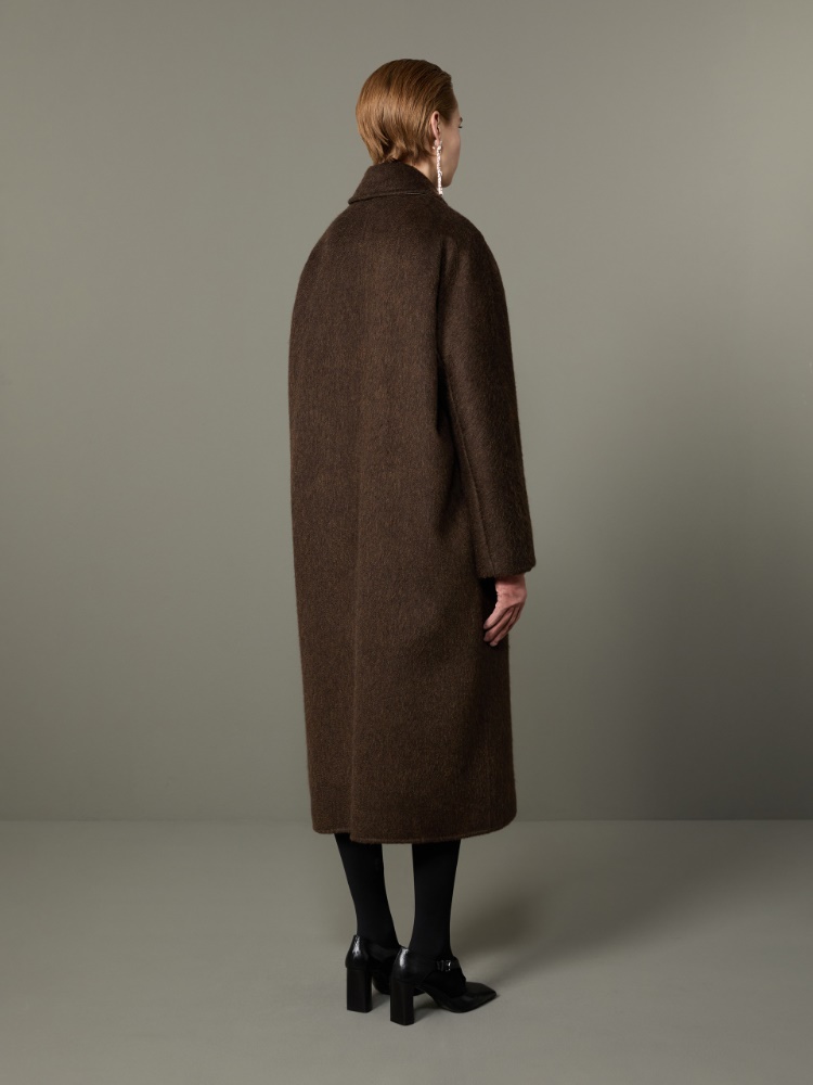 Dwurzędowy płaszcz oversize z kaszmiru i moheru - CIEMNOBRĄZOWY - Max Mara - 3