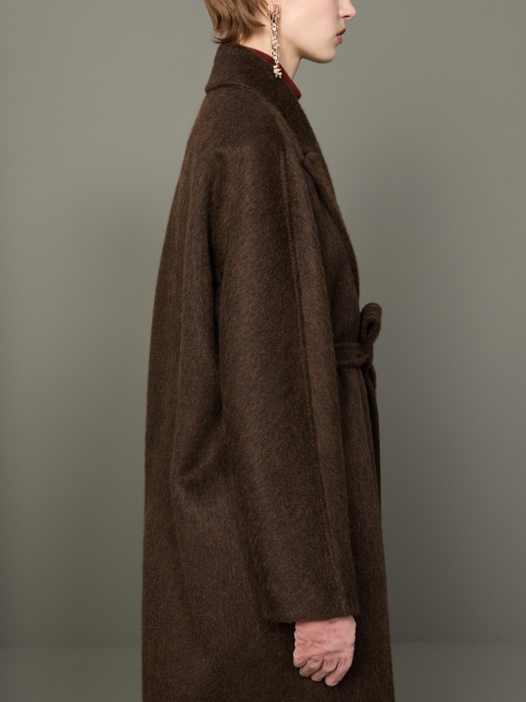 Dwurzędowy płaszcz oversize z kaszmiru i moheru - CIEMNOBRĄZOWY - Max Mara - 4