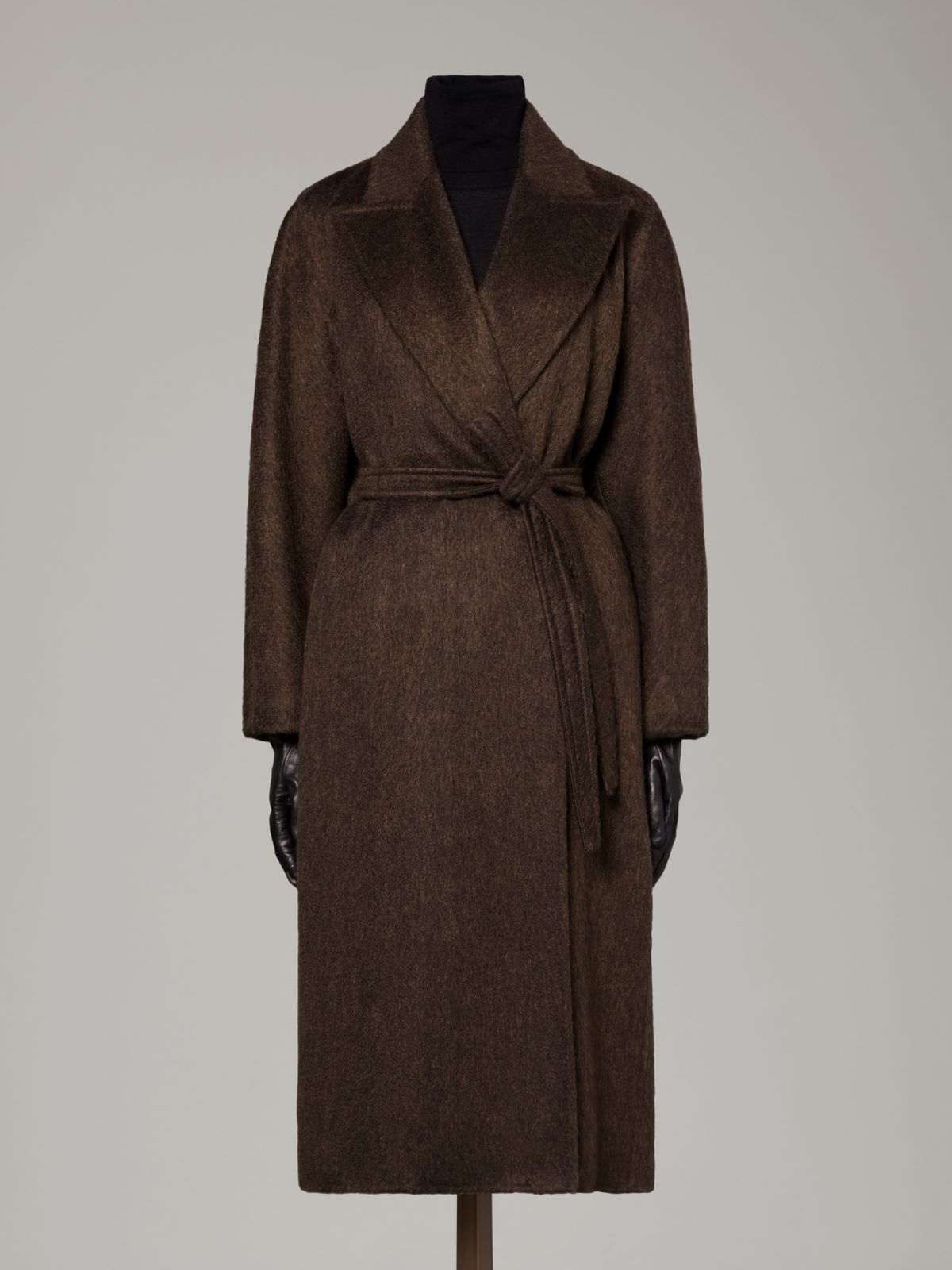 Dwurzędowy płaszcz oversize z kaszmiru i moheru - CIEMNOBRĄZOWY - Max Mara - 6