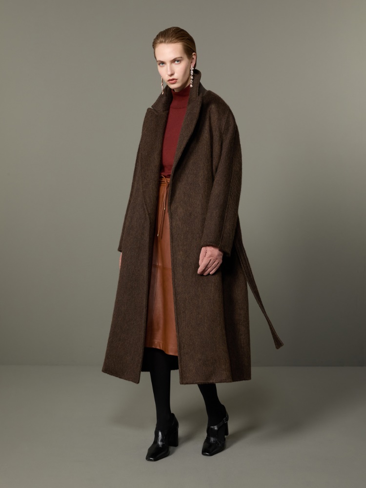 Dwurzędowy płaszcz oversize z kaszmiru i moheru + CIEMNOBRĄZOWY - Max Mara