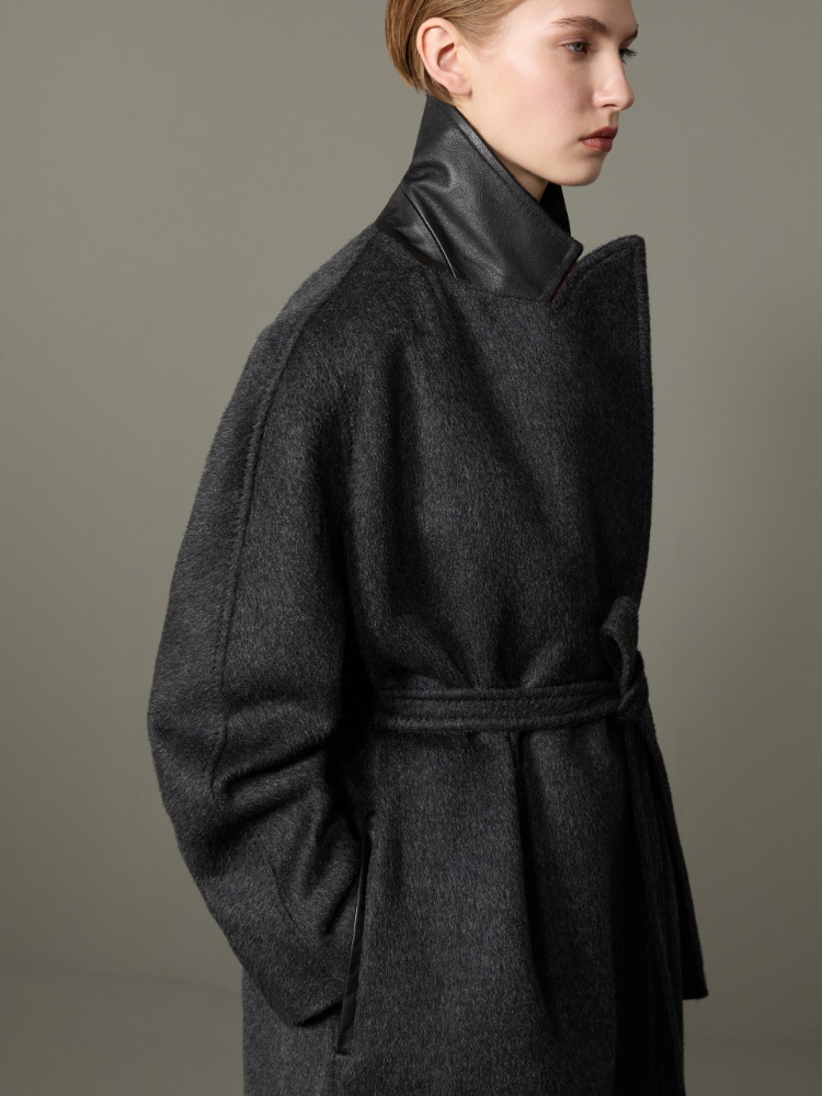 Dwurzędowy płaszcz oversize z kaszmiru i moheru - CZARNY - Max Mara - 5