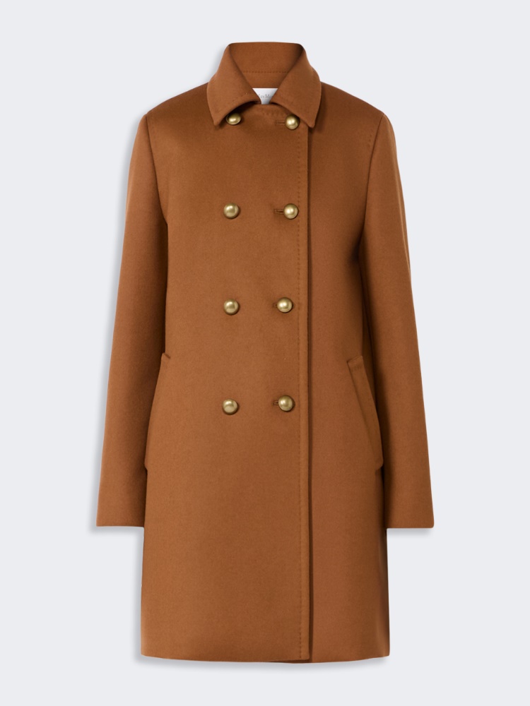 Double-breasted wool broadcloth coat - TOBACCO