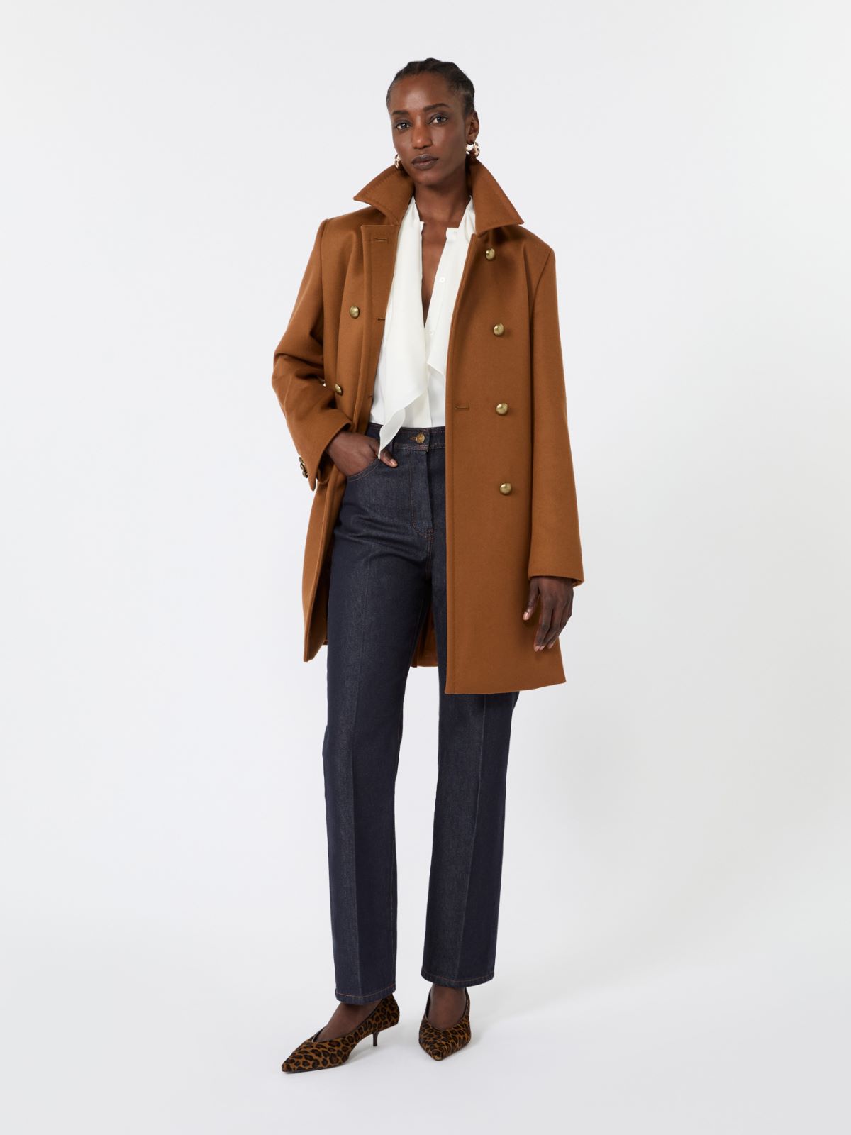 Double-breasted wool broadcloth coat - TOBACCO - Max Mara
