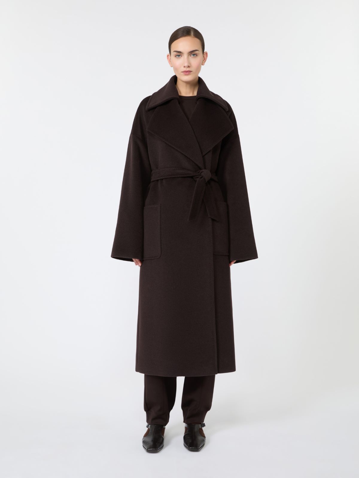 Wool, alpaca and cashmere robe coat - CIEMNOBRĄZOWY - Max Mara - 2