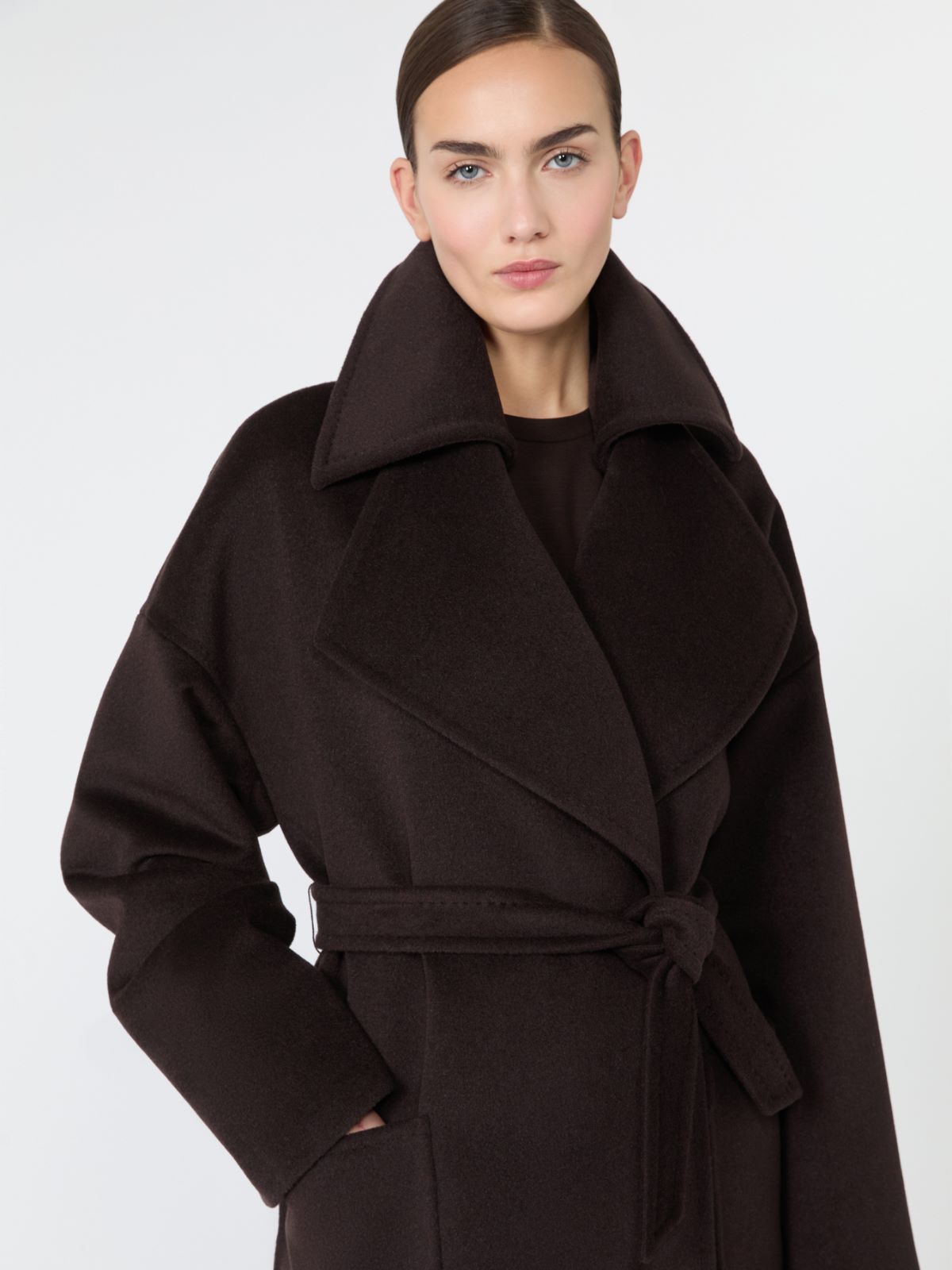 Wool, alpaca and cashmere robe coat - CIEMNOBRĄZOWY - Max Mara - 4