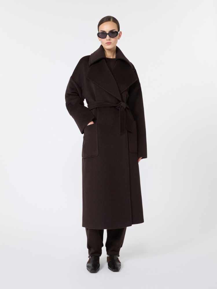 Wool, alpaca and cashmere robe coat - CIEMNOBRĄZOWY