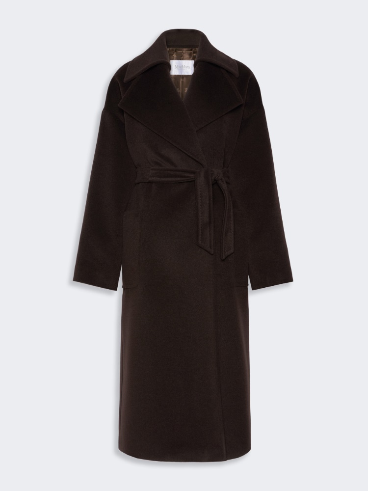 Wool, alpaca and cashmere robe coat - CIEMNOBRĄZOWY