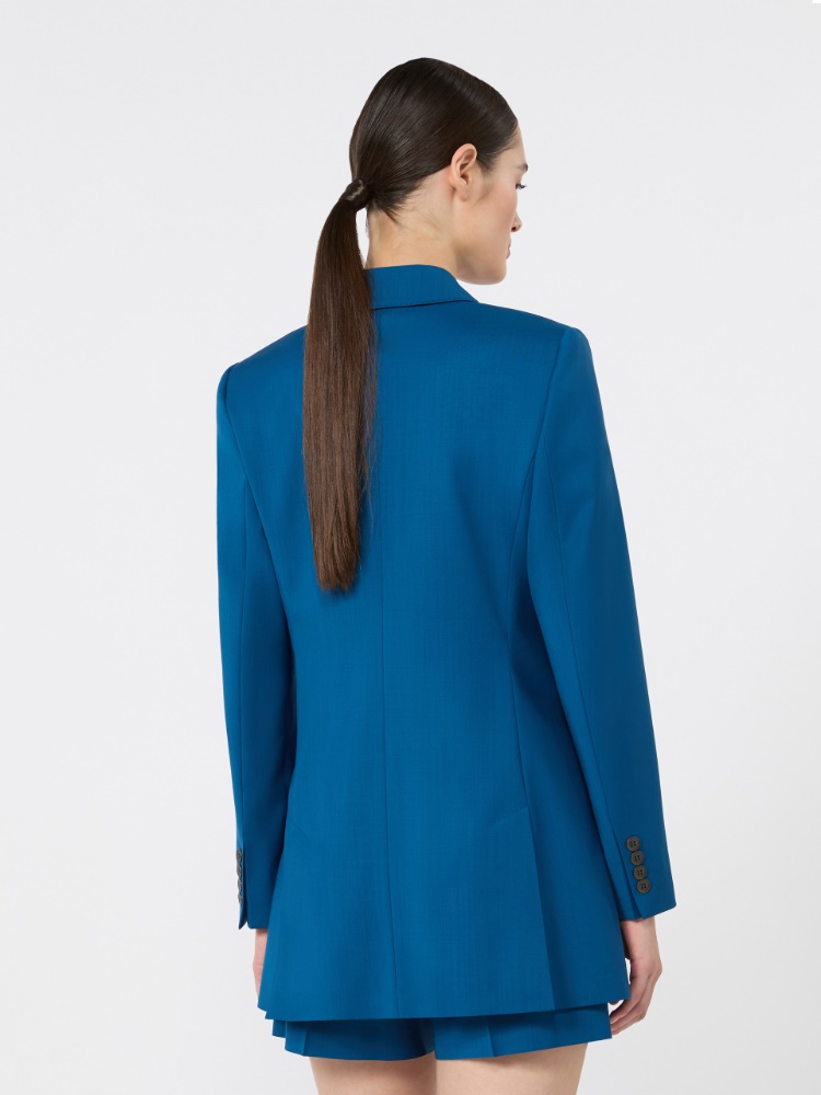 Blazer en toile de laine - BLEU - 3