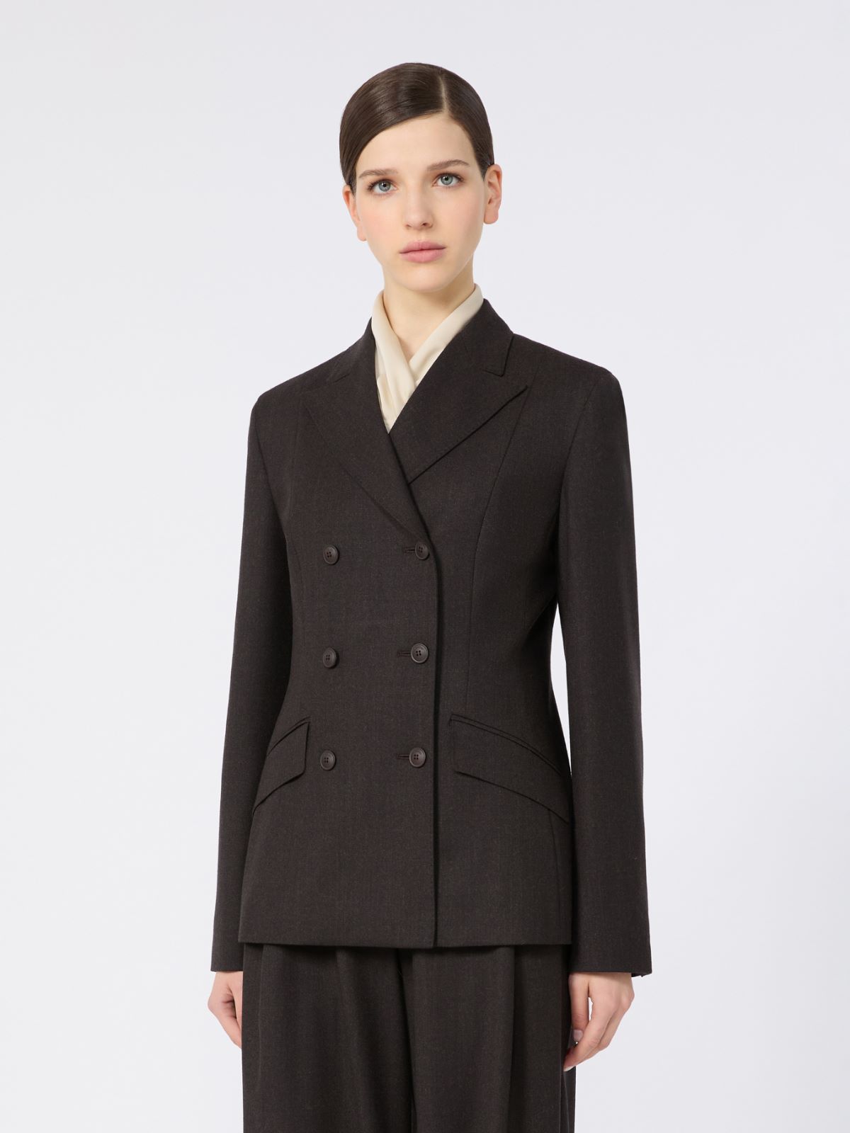 Double-breasted wool flannel jacket - DARK BROWN - Max Mara - 2