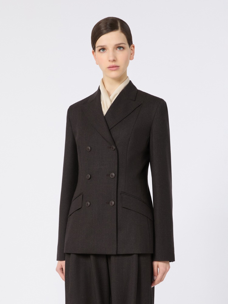 Double-breasted wool flannel jacket - DARK BROWN - Max Mara - 2