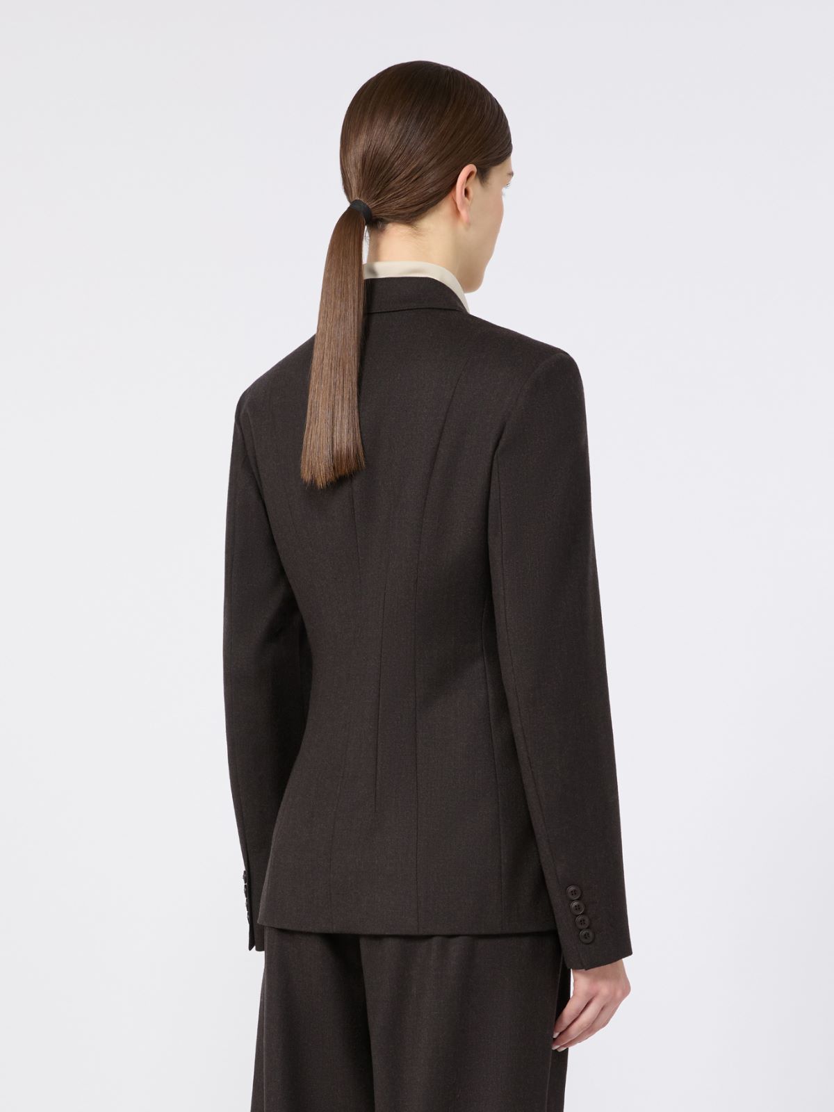 Double-breasted wool flannel jacket - DARK BROWN - Max Mara - 3
