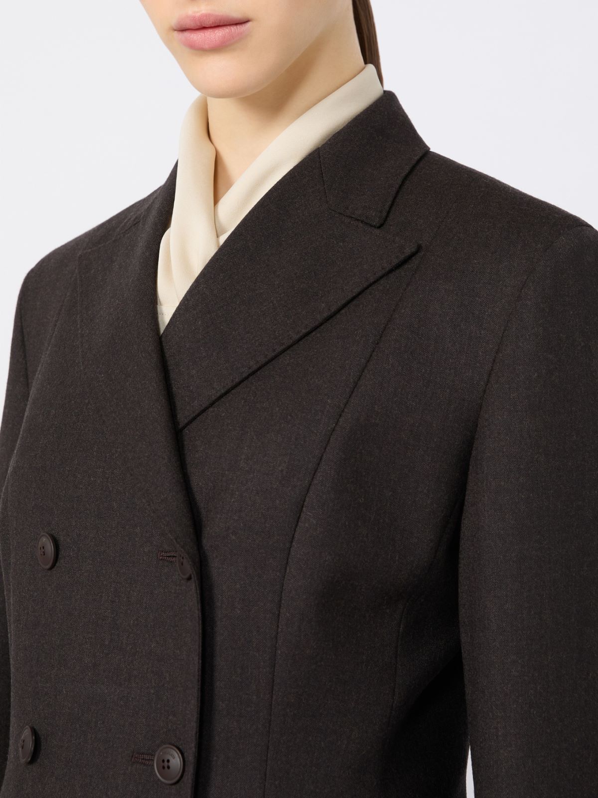 Double-breasted wool flannel jacket - DARK BROWN - Max Mara - 4
