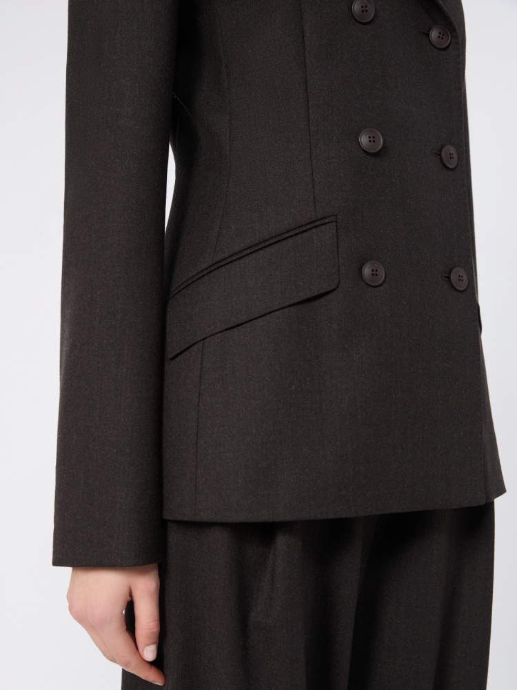 Double-breasted wool flannel jacket - DARK BROWN - Max Mara - 5
