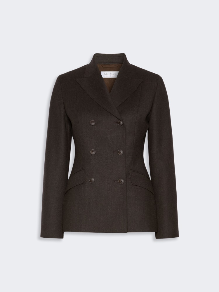 Double-breasted wool flannel jacket - DARK BROWN