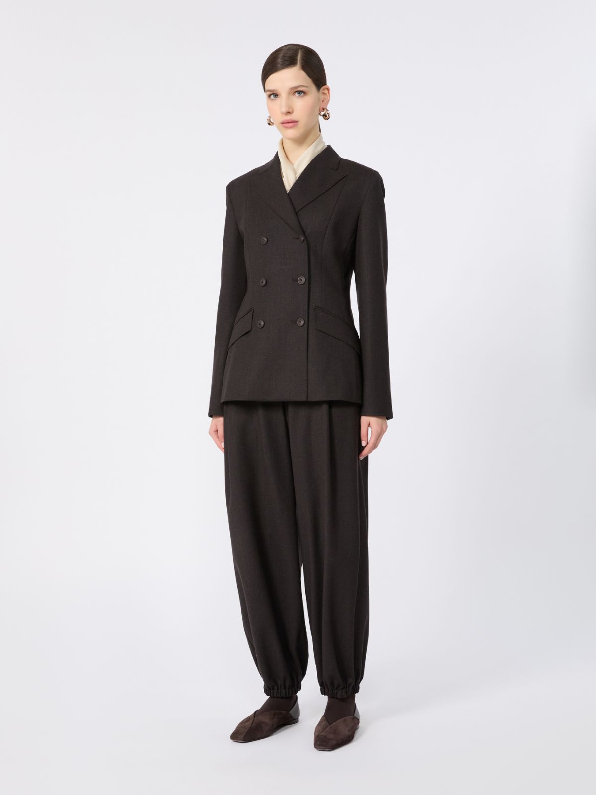 Double-breasted wool flannel jacket - DARK BROWN - Max Mara