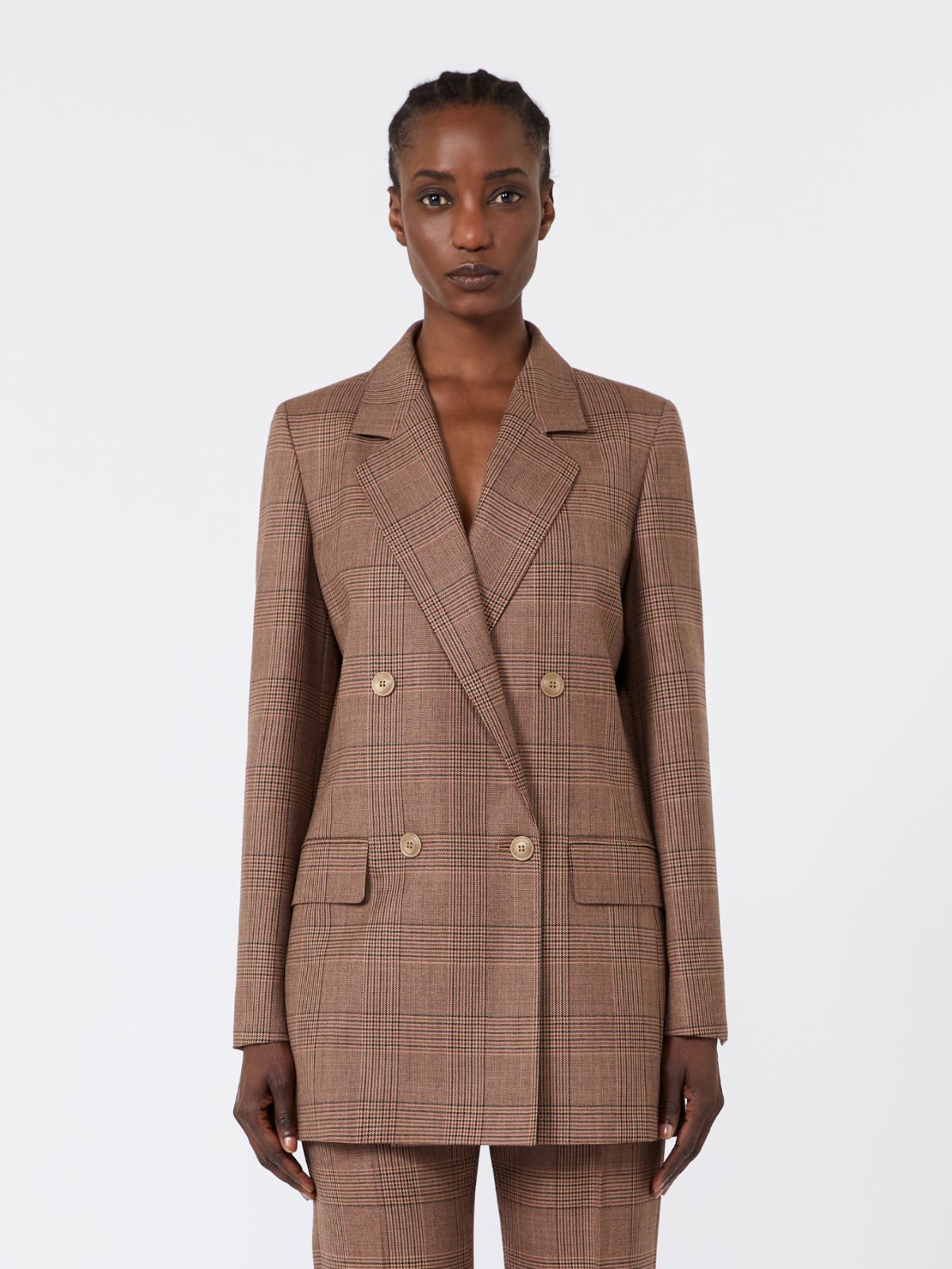 Double-breasted Glen plaid wool blazer - CAMEL - Max Mara - 2