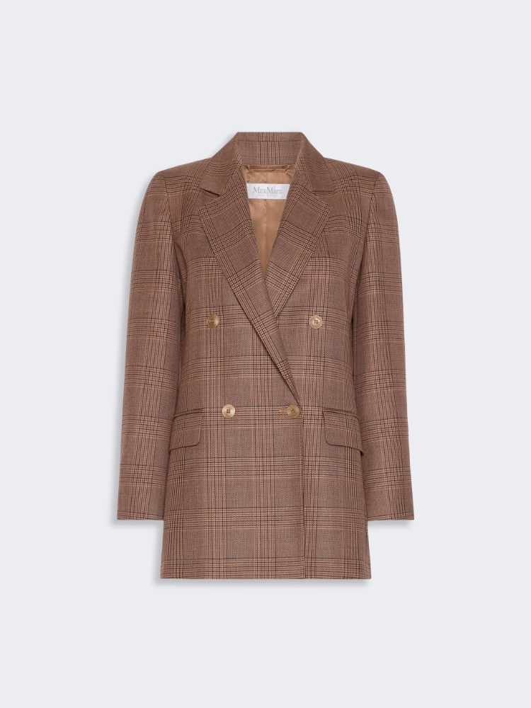 Double-breasted Glen plaid wool blazer - CAMEL