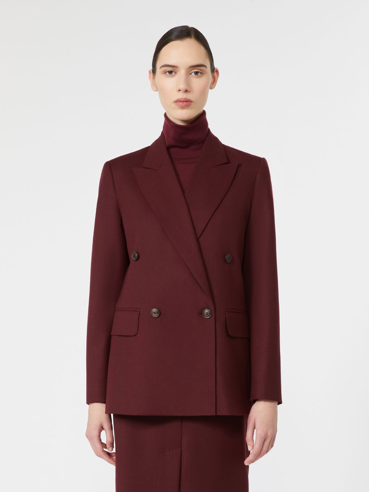 Double-breasted wool flannel blazer - WINE-COLOURED - Max Mara - 2