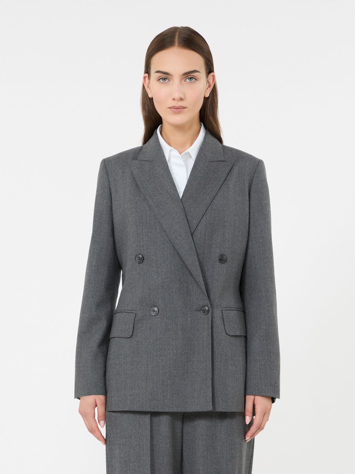 Double-breasted wool flannel blazer - MEDIUM GREY - Max Mara - 2