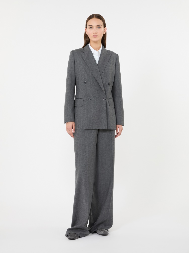 Double-breasted wool flannel blazer - MEDIUM GREY