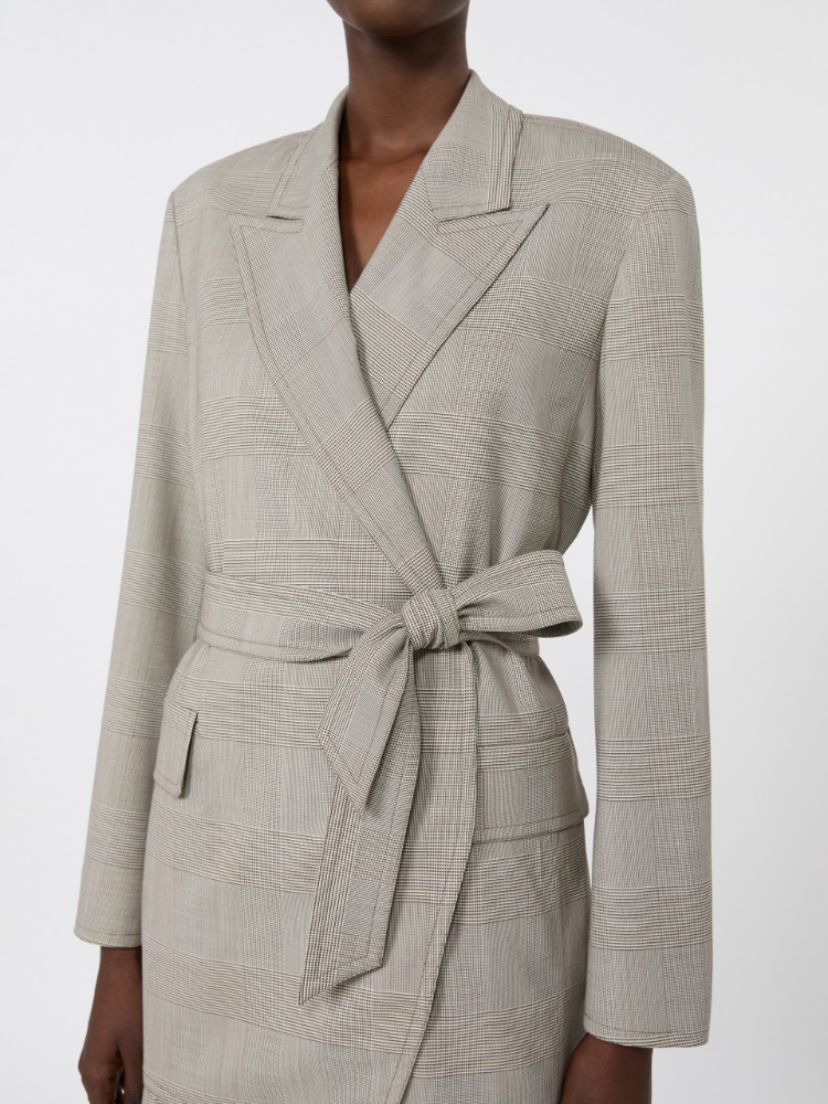 Glen plaid wool robe-inspired coat - OLIVE GREEN - 4